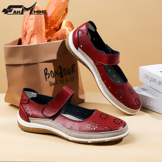 Women's Red Genuine Synthetic Leather Closed-Toe Summer Sandals - Breathable Perforated Straps, Cushioned TPR Sole & Non-Slip Rubber Outsole for Beach, Casual, Office & Outdoor Activities, Ladies Sandals, Beach Footwear, Clas
