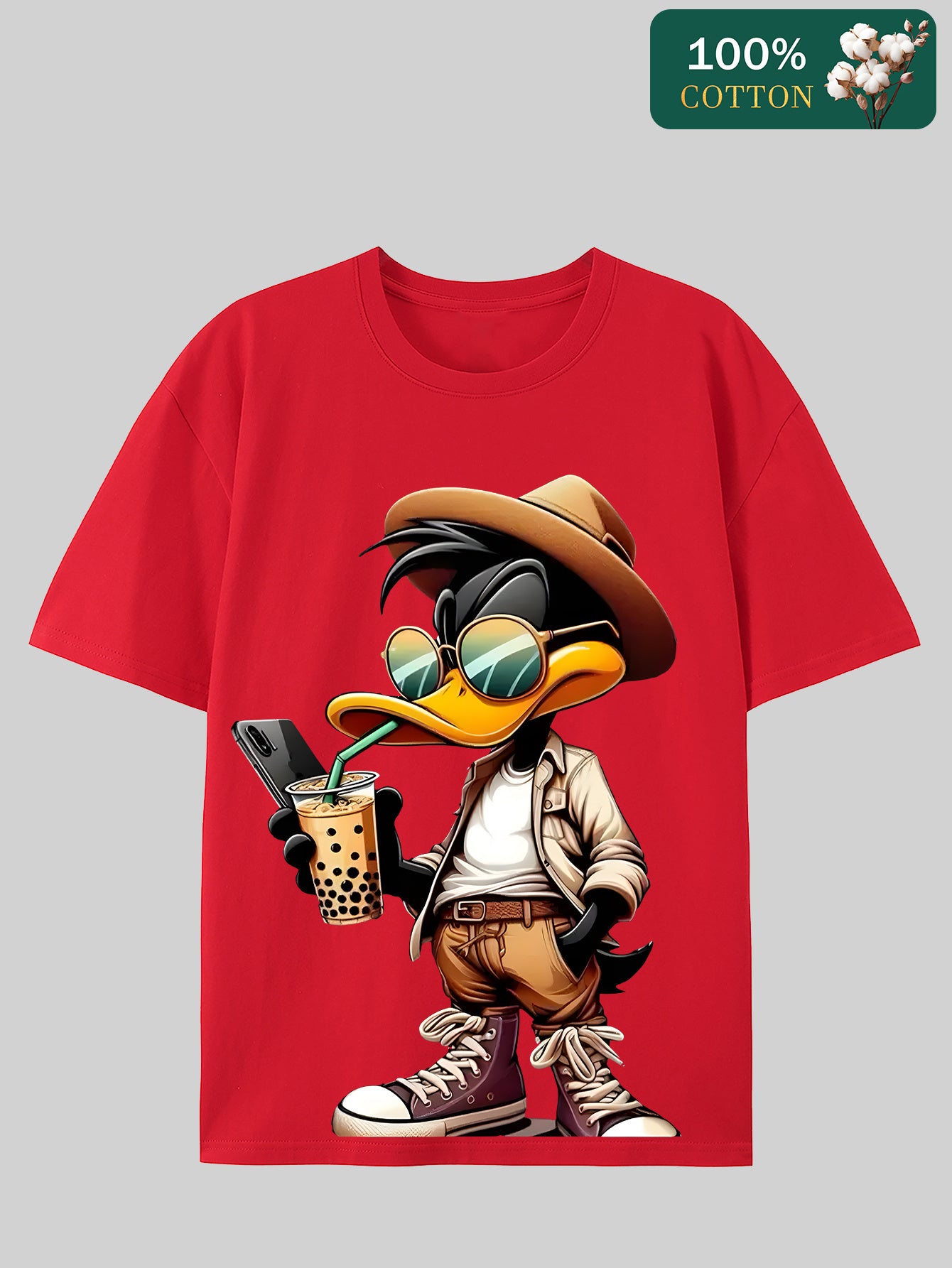 [Cotton T-Shirt] Pure Cotton 220G Men's Round Neck Short Sleeved T-Shirt | 3.9 Orientation Interesting Dako Duck Printing Casual And Comfortable for Summer