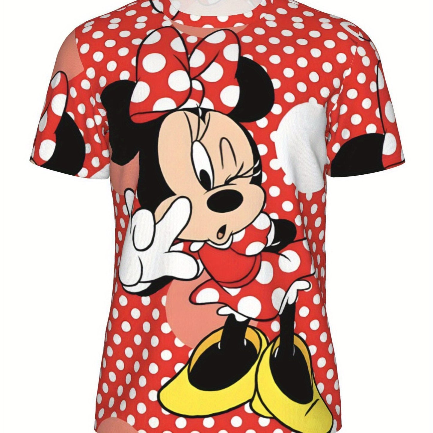 [Disney Minnie Mouse Tee] Disney Minnie Mouse Plus Size Women's Graphic T-Shirt | Lightweight Stretchy Short Sleeve Top with Polka Dot & Bow Design for Summer, Fitness, Yoga, Casual Wear, Yoga Clothing, Nontransparent Materia