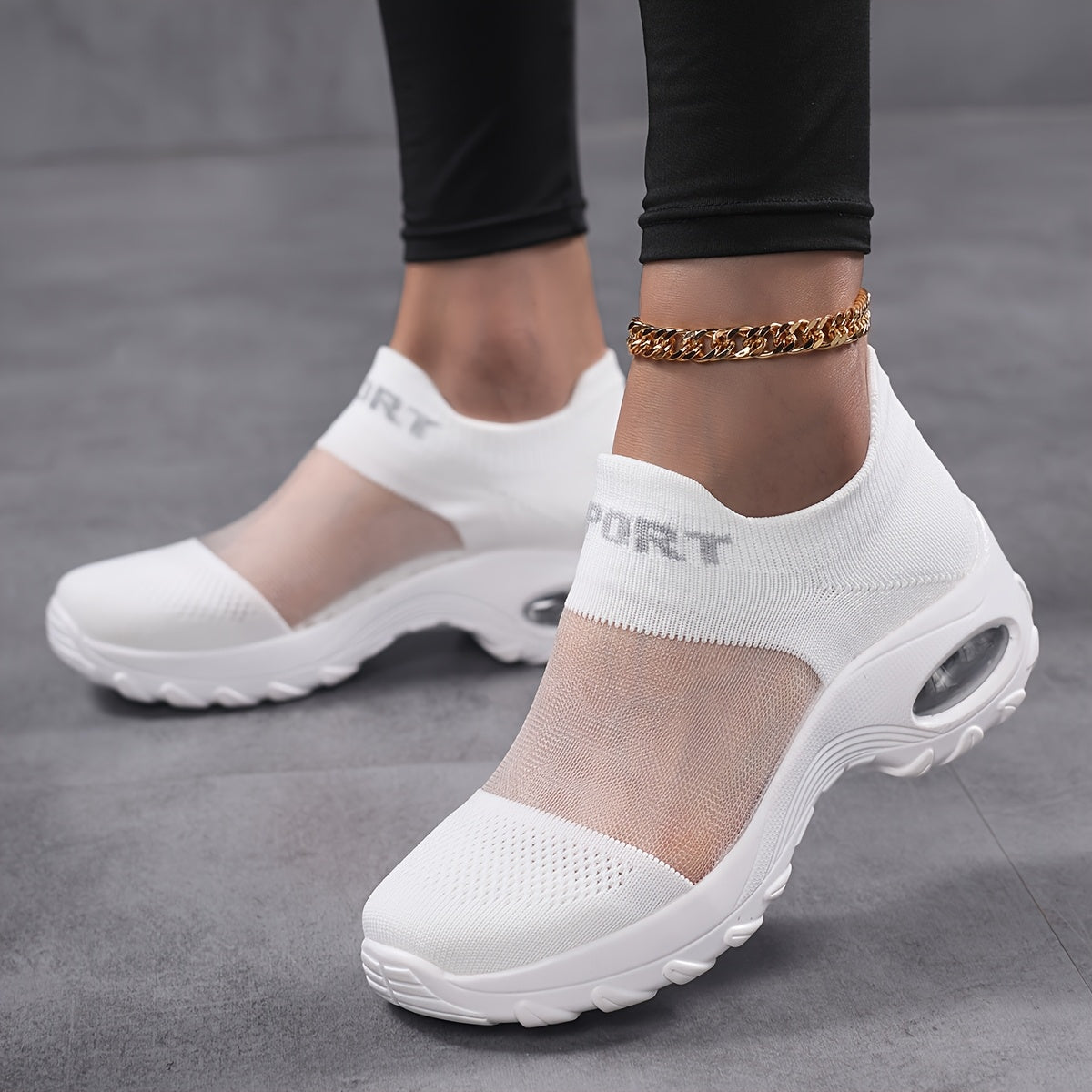 Women'S Casual Slip-On Sneakers - Breathable Mesh Fabric, Low Top, Round Toe, Comfortable Walking Shoes with "SPORT" Print, Casual Footwear | Breathable Sneakers | Comfortable Walking Shoes