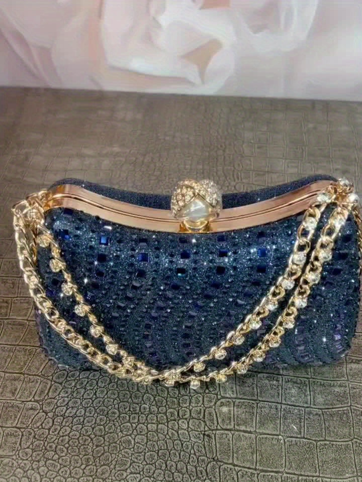 Sparkling Luxurious Rhine Stone Evening Bag - Handheld with Detachable Chain Strap - Elegant Accessory for Weddings, Evening Parties, and Banquets