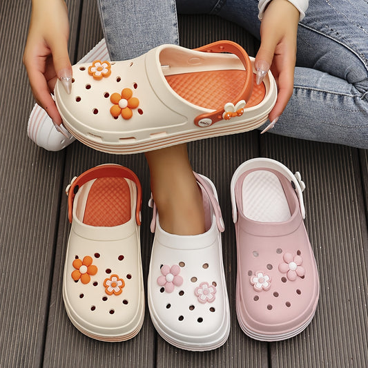 Cute Clogs Comfortable Women's Thick Soled Breathable Clogs Slip On Garden Shoes for Casual Beach and Indoor Wear Floral Decorations
