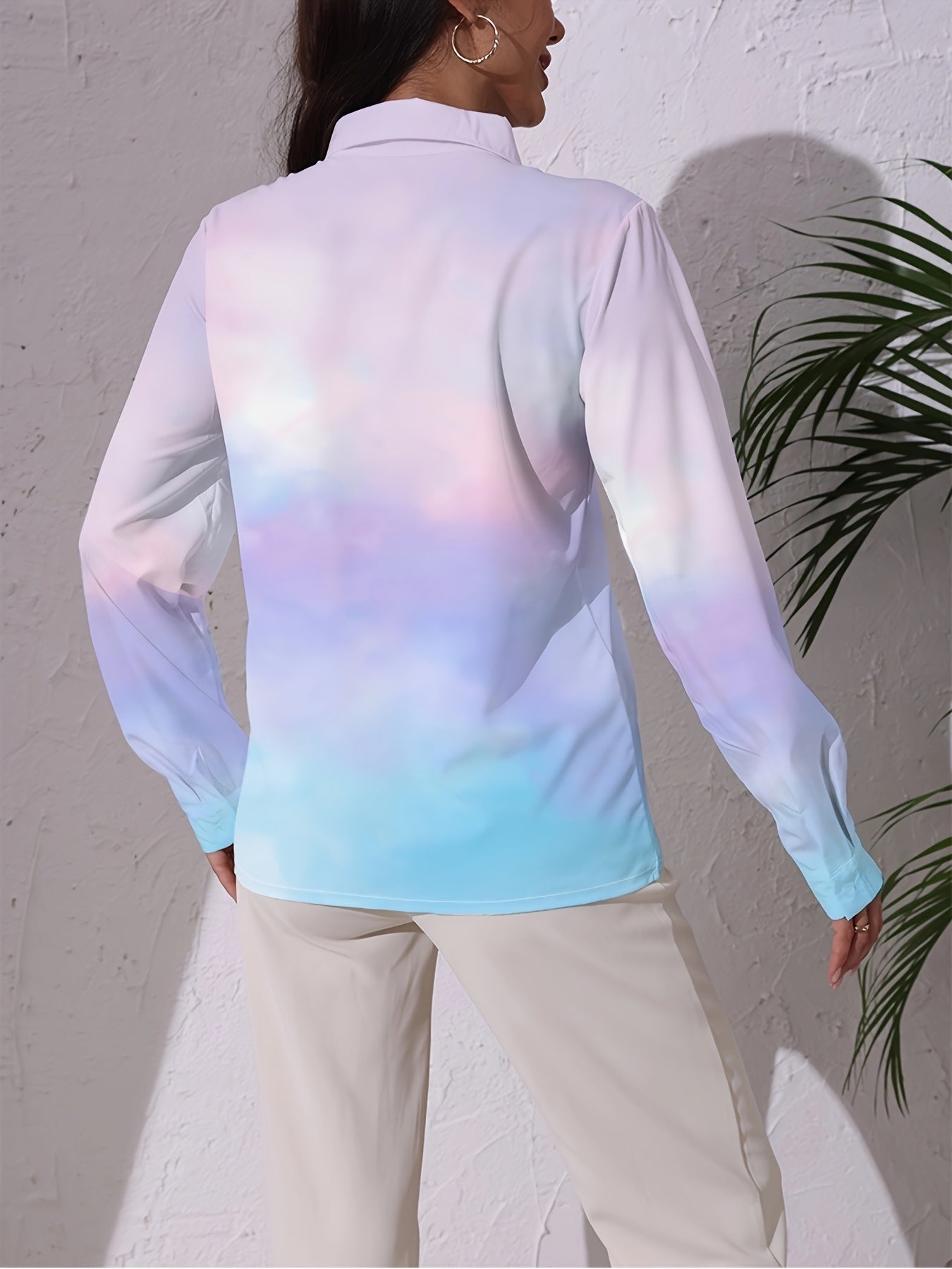 [2024 Spring Women's Shirt] 2024 Spring Summer Lightweight Polyester Women's Long Sleeve Shirt - Hummingbird Floral Print | Casual Collar, Straight Cut for Beach & Daily Casual Wear | Floral Casual Asymmetric Hem Shirt