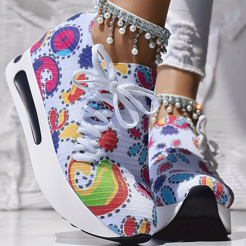 [Abstract Sneakers] Casual Abstract Print Wedge Sneakers | Side Lace-up - Without Anklet