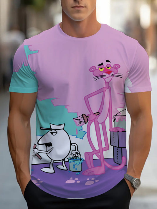 Pink Panther Graphic T-Shirt, Vintage Anime Fan Design Summer Men'S Fashionable And Casual Full-Width 3D Color Printed T-Shirt, Comfortable to Wear, Cool And Breathable, Suitable for Daily Wear, Travel, And Parties, It Is You