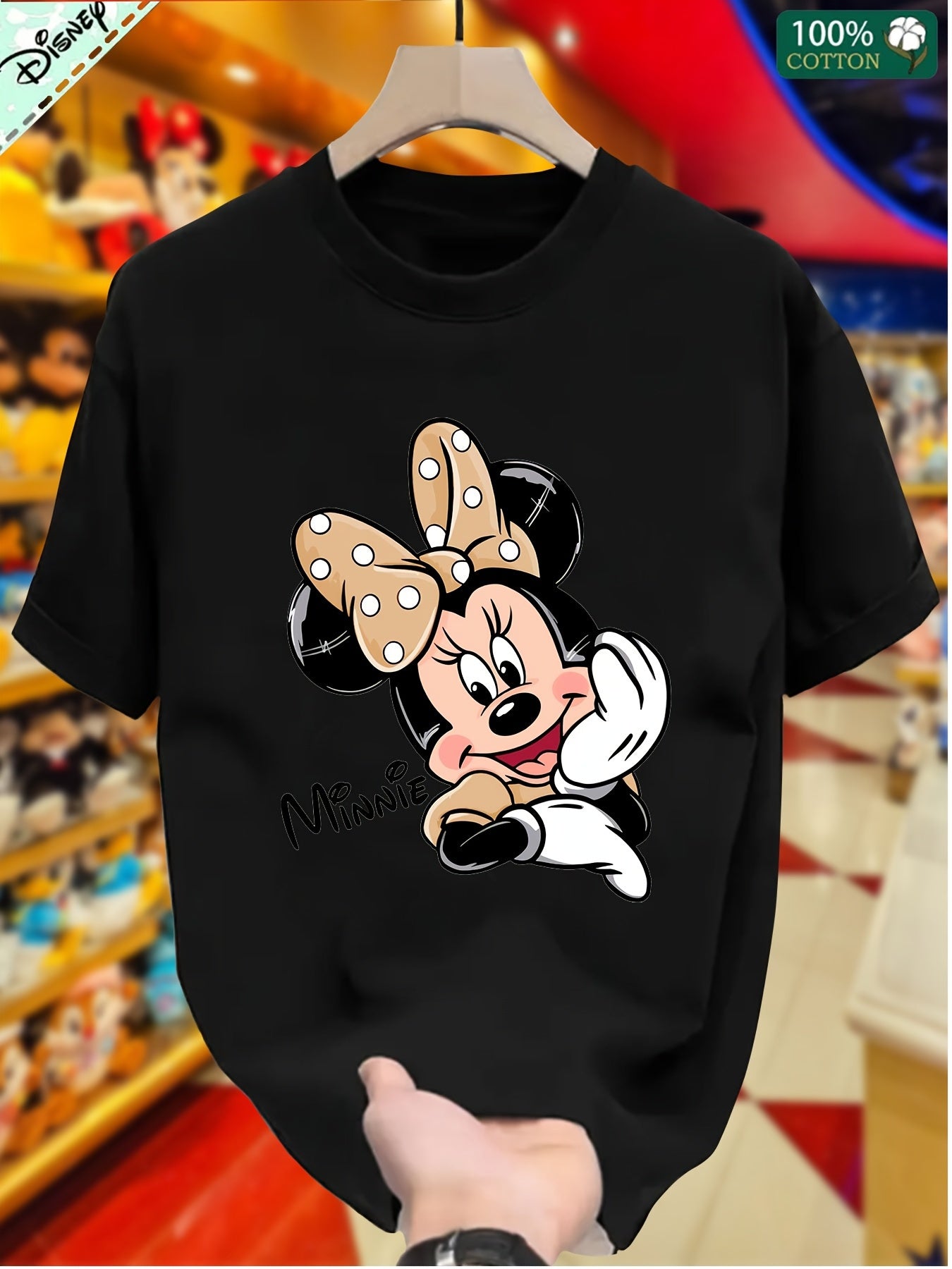 [Disney Mickey Tee] Disney 100% Cotton Women's Mickey & Minnie Mouse Graphic T-Shirt | Loose Fit Short Sleeve Round Neck Casual Tee for All-Season Comfort, Machine Washable Clothing