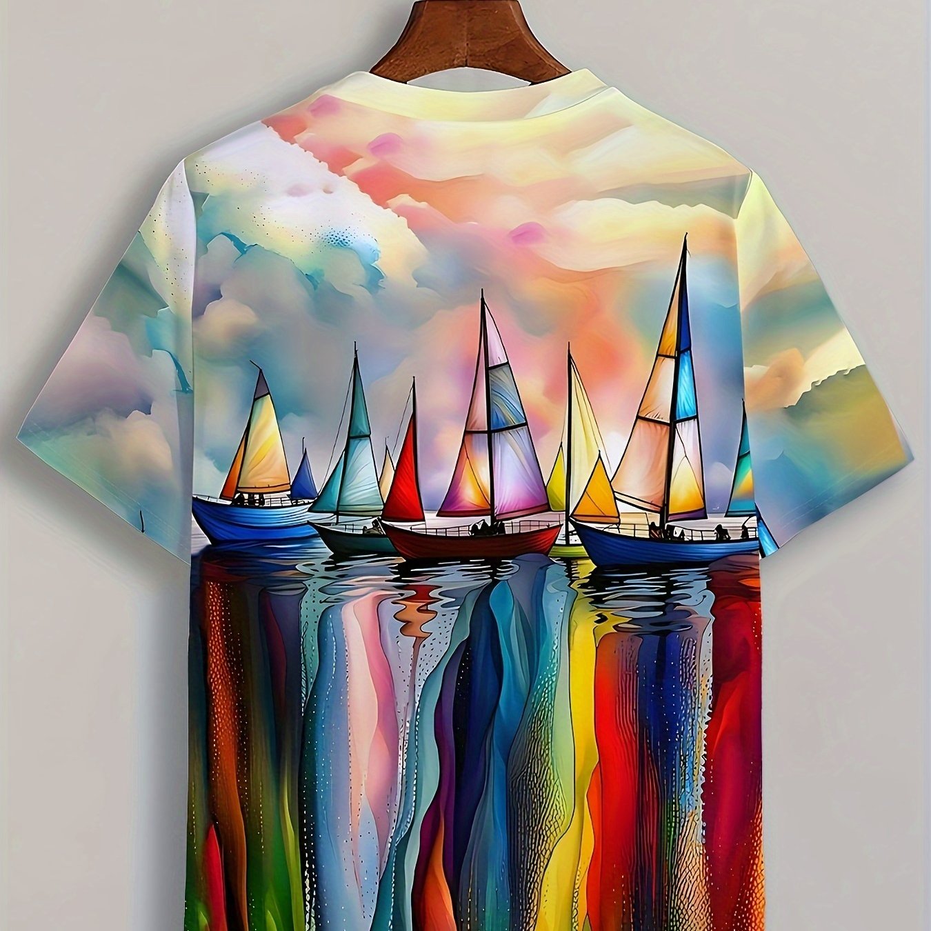 Sailboat Geometric Print Nautical Art Men's Stylish Round Neck Graphic Tee 3D Print Comfort Fit Summer Daily Wear Casual Streetwear Boyfriend Gift
