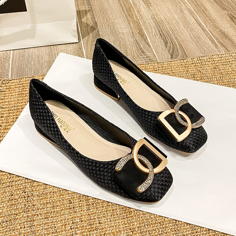 [Versatile Women's Flat Shoes] Comfortable Versatile Women's Square-Toe Mid-Heel Flat Shoes | Small Fragrance Wind Single Shoe New Outdoor Soft Sole Low-Heel Non-Tiring Four Seasons