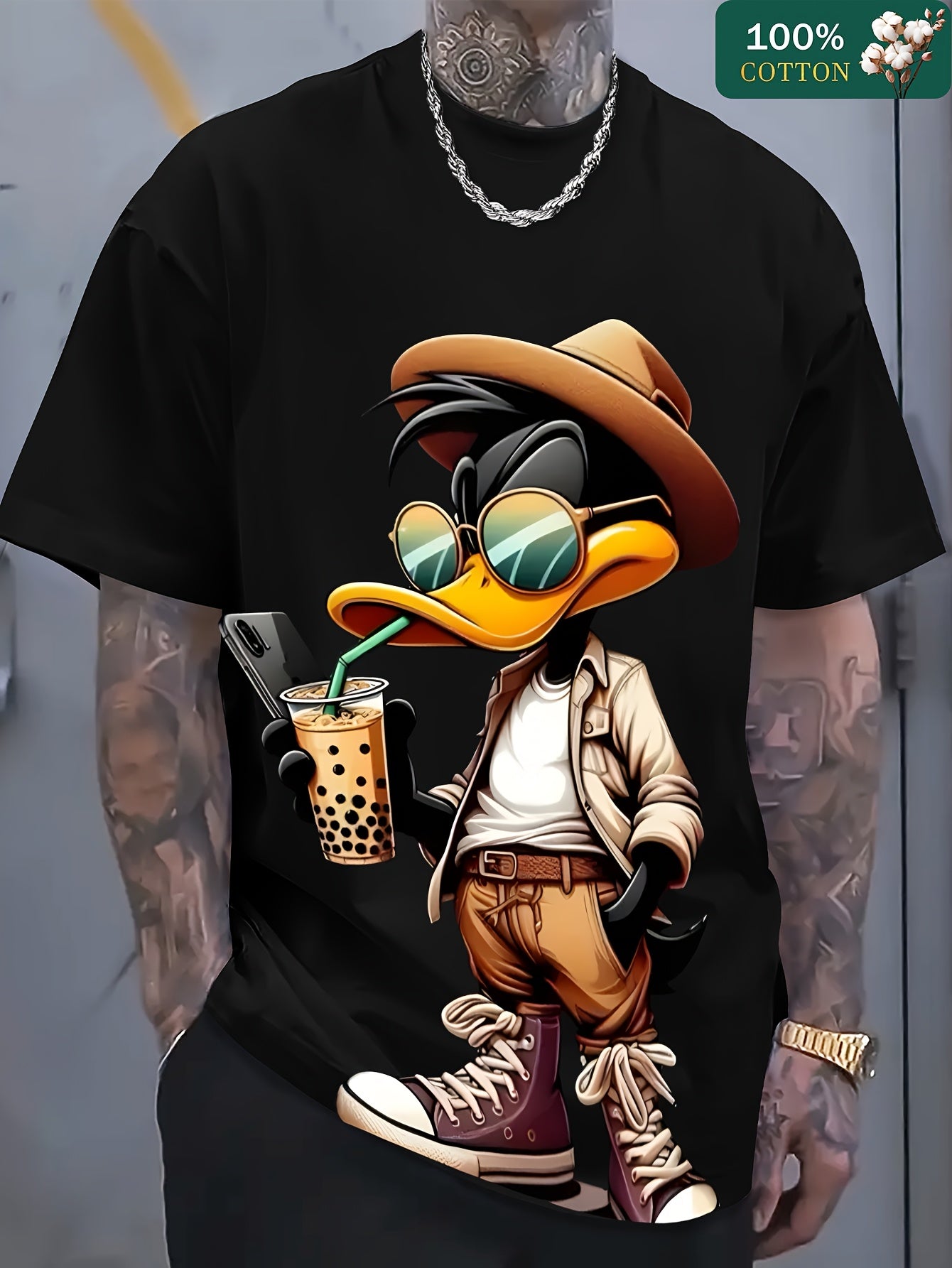 [Cotton T-Shirt] Pure Cotton 220G Men's Round Neck Short Sleeved T-Shirt | 3.9 Orientation Interesting Dako Duck Printing Casual And Comfortable for Summer