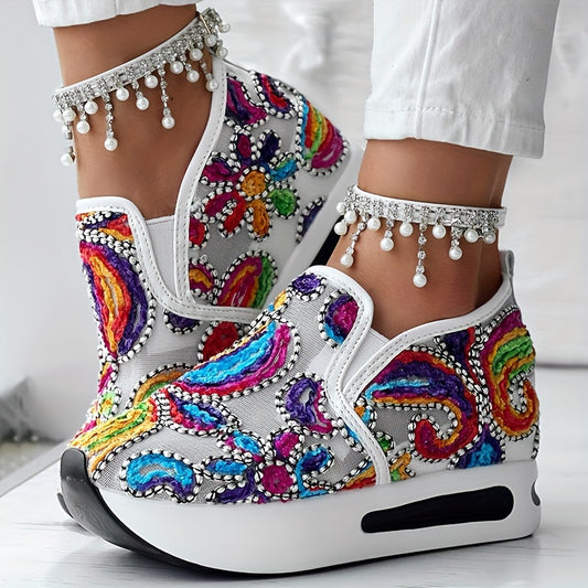 [Abstract Sneakers] Casual Abstract Print Wedge Sneakers | Side Lace-up - Without Anklet