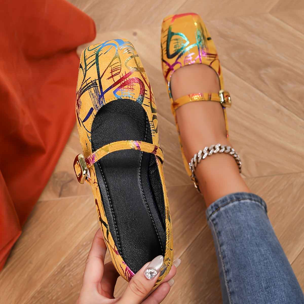 [1 Pair Camouflage Flats] 1 Pair Women's Breathable Camouflage Mary Jane Flats | Pointed Toe Buckle Closure, All-Season Velvet Shoes with TPR Sole and Man-Made Insole