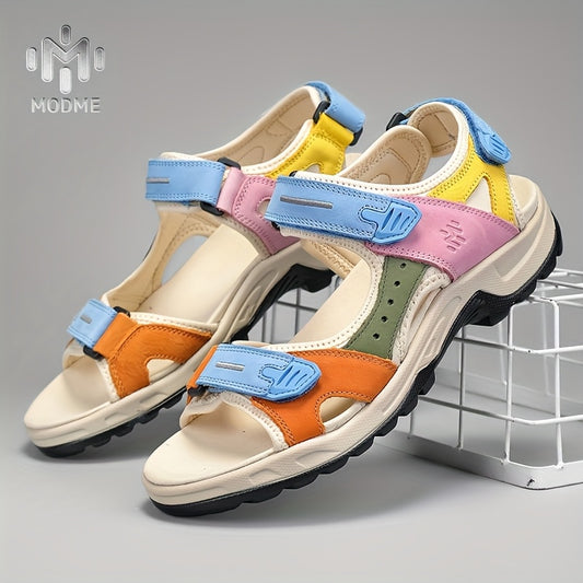 Sandalias De Mujer Casual Sandals Anti Slip Sandals Beach Sandals, Top-grain Cowhide Production Bright Colors Contrast Design, Fabric Is Soft And Comfortable Inside, PU Sole Is Anti-slip And Wear-resistant, Suitable For O Dai