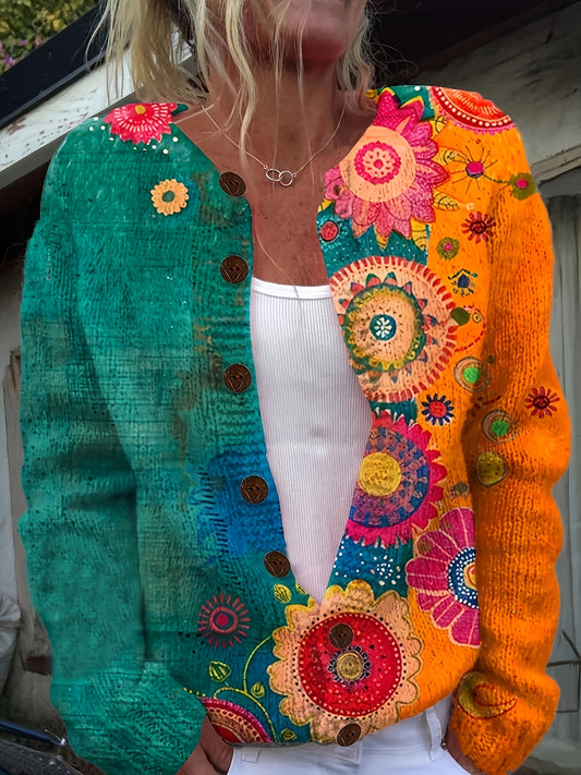 [Colorful Cardigan] Colorful 3D Printed Large Size Cardigan | Women's Casual Long Sleeve Jacket, Soft Polyester Fabric, Suitable For All Seasons