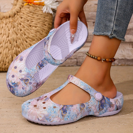 [Floral Jelly Shoes] Lightweight EVA Women's Floral Jelly Shoes | Round Toe Design, Platform Heel for Beach & Poolside, Summer Outings, Vacation Style, Summer Footwear