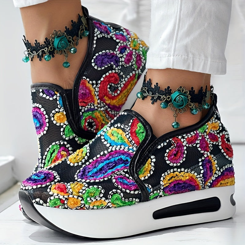 [Abstract Sneakers] Casual Abstract Print Wedge Sneakers | Side Lace-up - Without Anklet