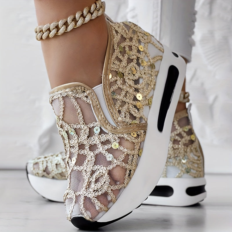 [Abstract Sneakers] Casual Abstract Print Wedge Sneakers | Side Lace-up - Without Anklet