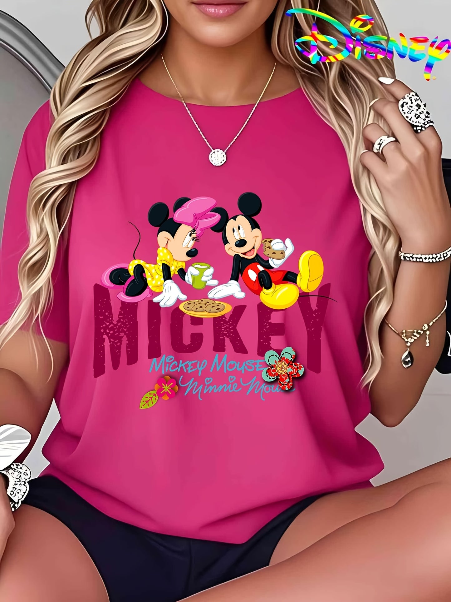 Regular size Women's clothing Disney genuine Minnie personality interesting gift casual printing simple summer hot Deal spring fashion trend cute round neck pink Short-sleeved T-shirt