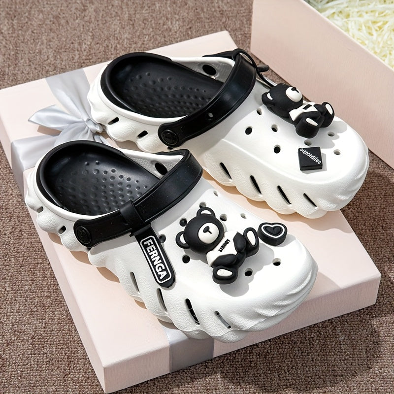 Women's 2025 Platform Clogs Breathable Comfortable Clogs with Cute Bear and Heart Decor Casual Closed-Toe Clogs for Indoor Outdoor Lightweight All-Day Wear