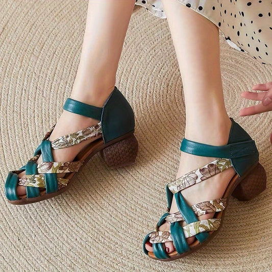 Women's Ethnic Sandals Teal with Metallic Accents Platform Block Heel Cushioned Insole Non-Slip Rubber Outsole All-Day Comfort Summer Footwear