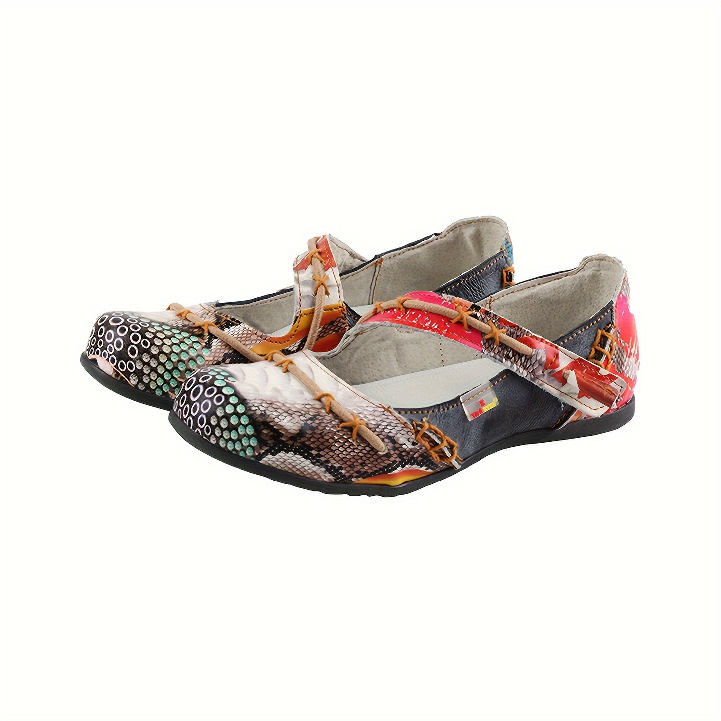 TMA EYES 2024 Women'S Slip-On Flat Shoes - Colorful Circular Print Cover Upper, Hand-Sewn Stitching, Non-Slip TPR Sole, Breathable Summer Casual Shoes for Casual Attire, Unique Shoe Design