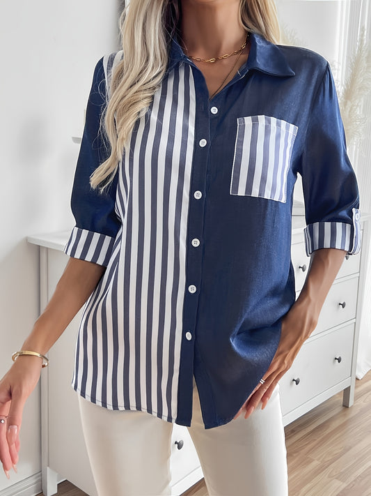 Fashionable Women'S Casual Color Block Shirt