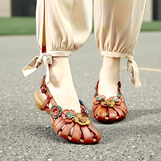Women's Summer Fashion Flat Sandals with Random Floral Pattern Decorated Walking Shoes Beach Slippers