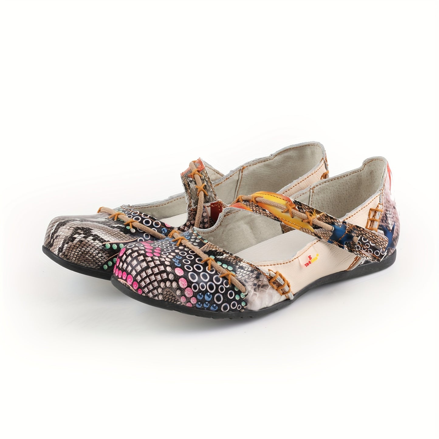 TMA EYES 2024 Women'S Slip-On Flat Shoes - Colorful Circular Print Cover Upper, Hand-Sewn Stitching, Non-Slip TPR Sole, Breathable Summer Casual Shoes for Casual Attire, Unique Shoe Design