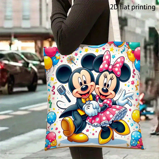 1pc Disney Mickey & Minnie Mouse Printed Shoulder Bag - Reusable Grocery Tote with 2D Flat Print, Durable Polyester Shopping Bag for Women, Vibrant Disney Theme Gift for Holidays & Birthdays, Disney Bag, 2D Flat