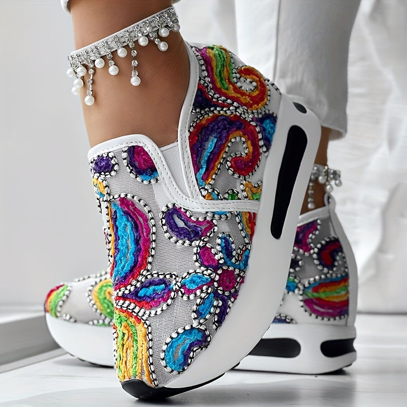 [Abstract Sneakers] Casual Abstract Print Wedge Sneakers | Side Lace-up - Without Anklet