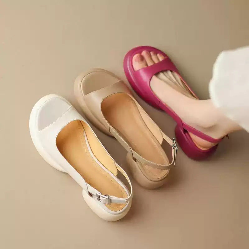 Women's Large-Size Thick-Soled Sandals - Summer Open-Toe Fish-Mouth Design with Adjustable Buckle Strap, Super-Fine Artificial Cover Upper & Non-Slip Rubber Sole, Fashionable Versatile Casual Shoes, Warm Weather Footwear, Sty