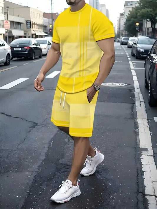 A Men'S Casual Summer Short-Sleeved T-Shirt And Shorts Set with a Round Neck And Short Sleeves Is a Regular Choice for Daily Fitness Style T-Shirts And Daily Outings