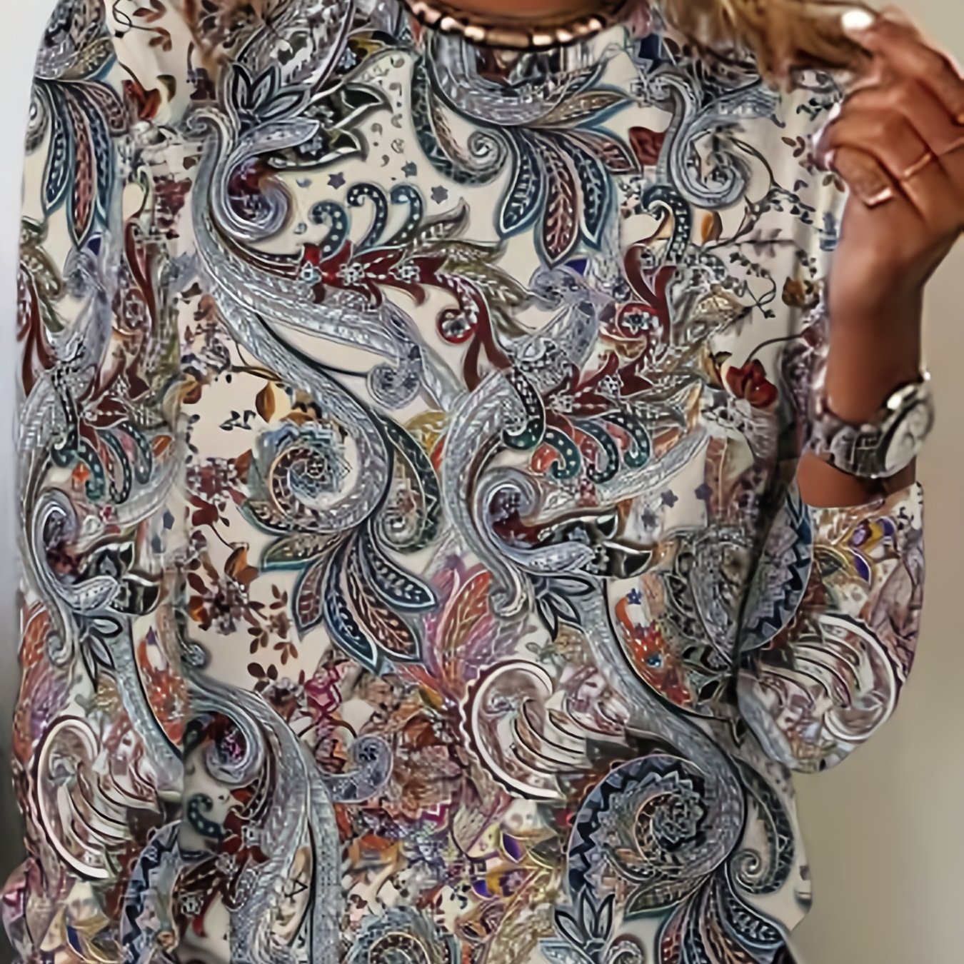 Women's Casual Floral Print Crew Neck Long Sleeve Top Breathable Polyester All-Season Comfort Vibrant Blue Red Orange Black White Purple