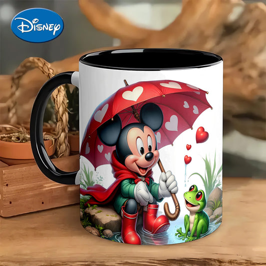 Mickey Mouse Valentine'S Day 11oz Ceramic Coffee Mug - Porcelain Cup with Heart Umbrella Design, Ideal for Tea, Milk, or Water, Perfect Gift for Birthdays, Office, or Easter, Coffee Cup