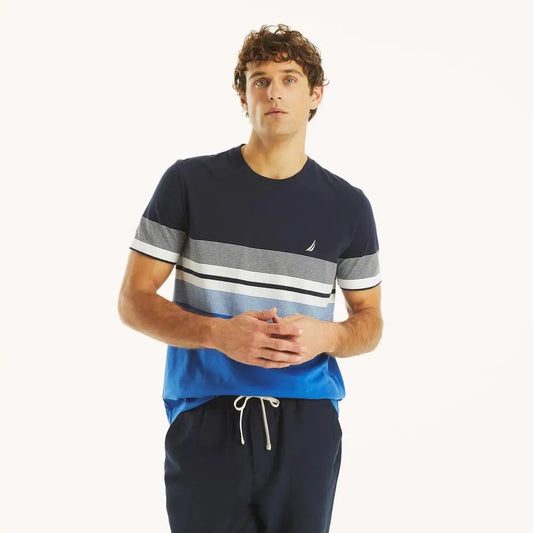 Nautica Men's Striped Crewneck T-Shirt Casual Cotton Full Sleeve
