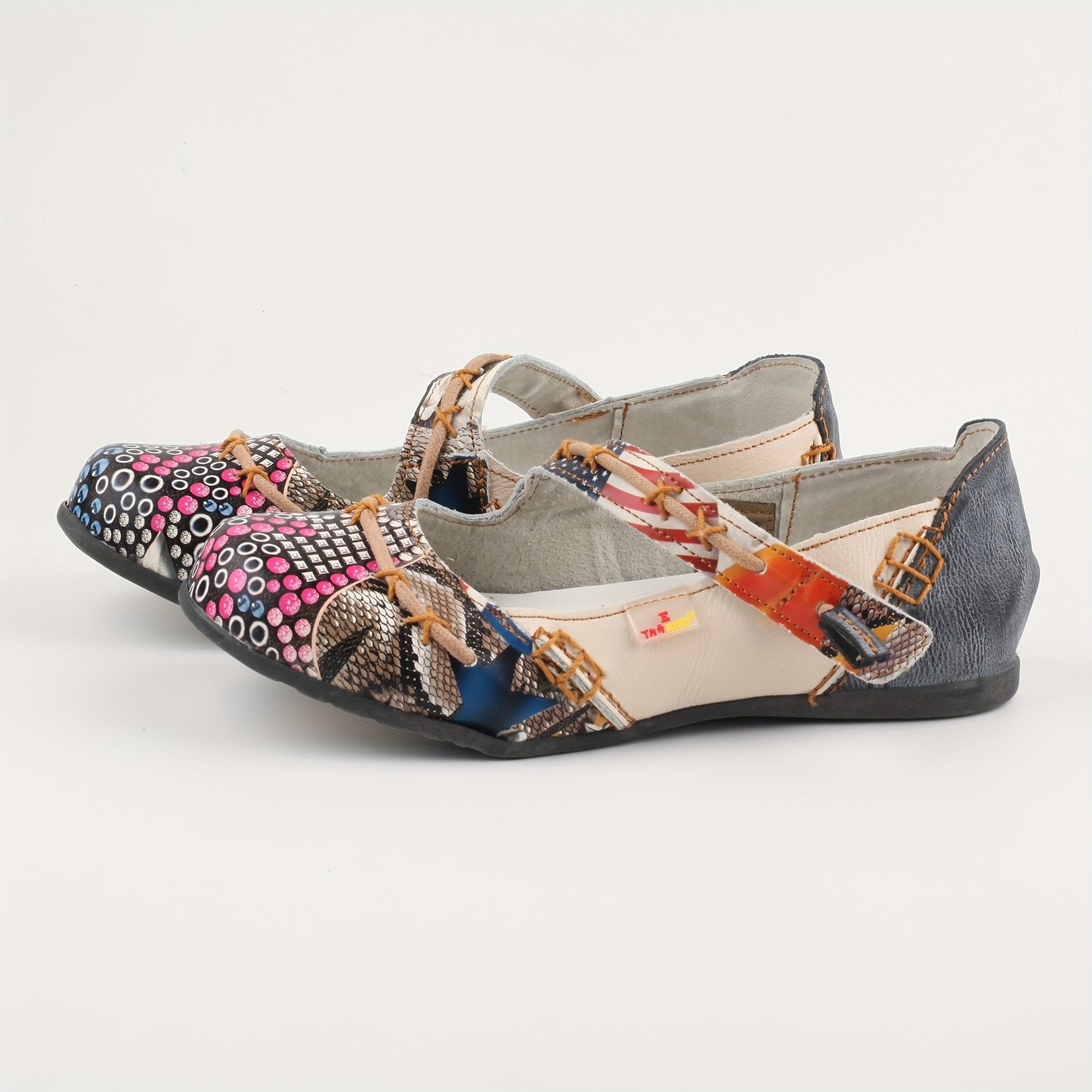 TMA EYES 2024 Women'S Slip-On Flat Shoes - Colorful Circular Print Cover Upper, Hand-Sewn Stitching, Non-Slip TPR Sole, Breathable Summer Casual Shoes for Casual Attire, Unique Shoe Design