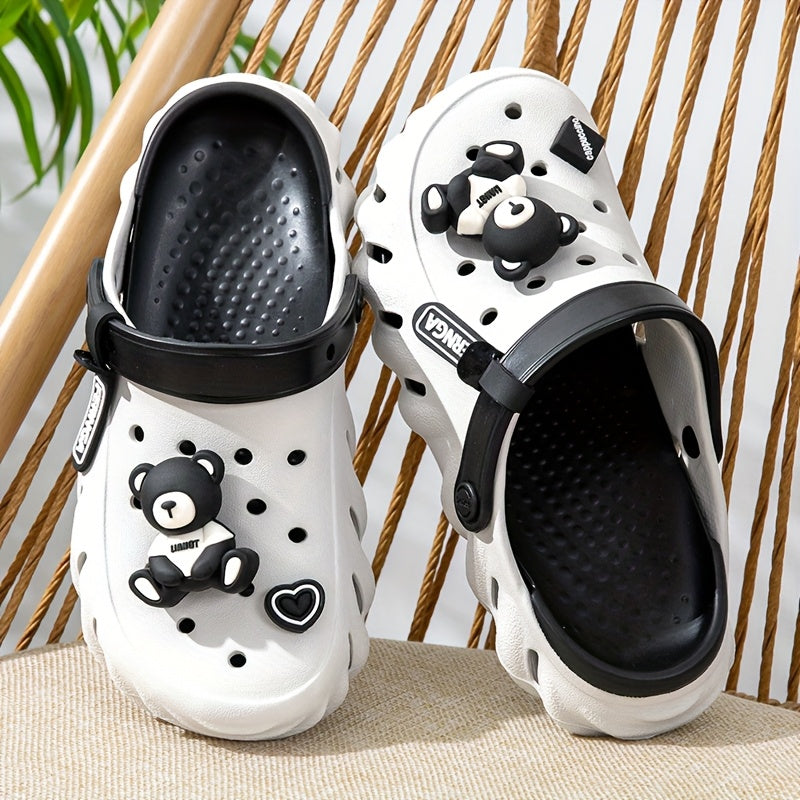Women's 2025 Platform Clogs Breathable Comfortable Clogs with Cute Bear and Heart Decor Casual Closed-Toe Clogs for Indoor Outdoor Lightweight All-Day Wear