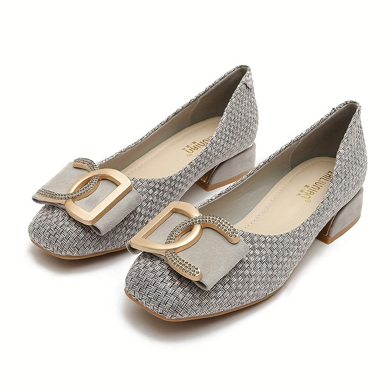 [Versatile Women's Flat Shoes] Comfortable Versatile Women's Square-Toe Mid-Heel Flat Shoes | Small Fragrance Wind Single Shoe New Outdoor Soft Sole Low-Heel Non-Tiring Four Seasons