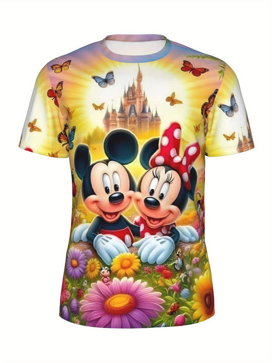 [Plus Size Women'S T-shirt] Disney Short Sleeved Lightweight Top Casual Shirt Suitable for Fitness, Yoga, Sports, Outdoor Activities Summer Vacation Clothing Mickey Mouse