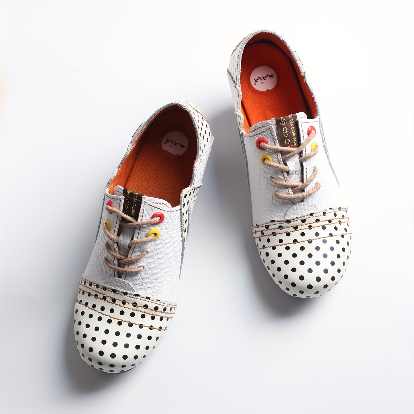 Single Special Hand Sewn Adjustable Leather Black Polka Dot Strap TMA EYES Elegant Shoe