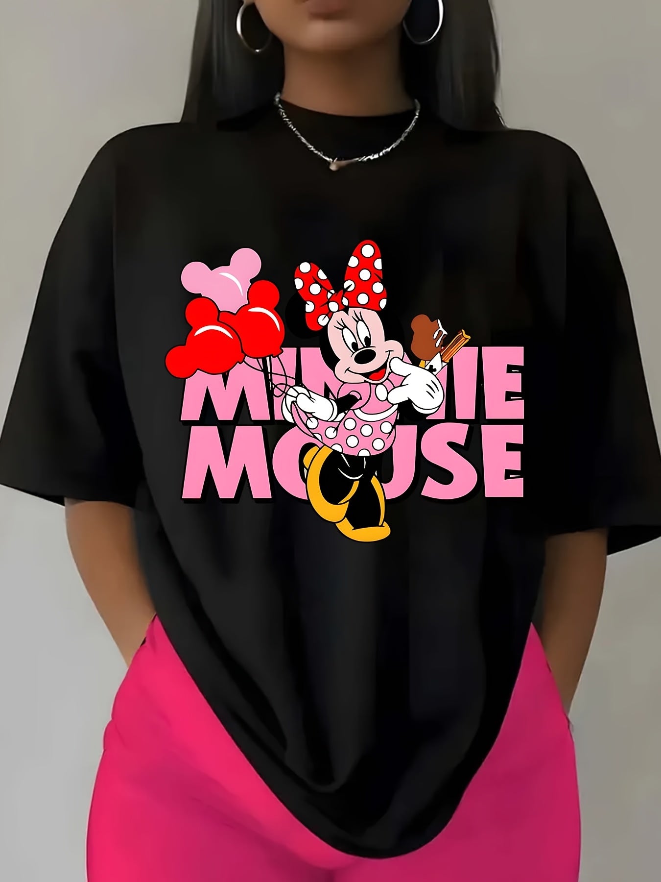 Women'S Minnie Mouse Graphic T-Shirt - Casual Summer Short Sleeve Tee with Vibrant Floral Design, Licensed, Casual Summer Wear | Playful Print | Comfortable Fit, Minnie Mouse Shirt