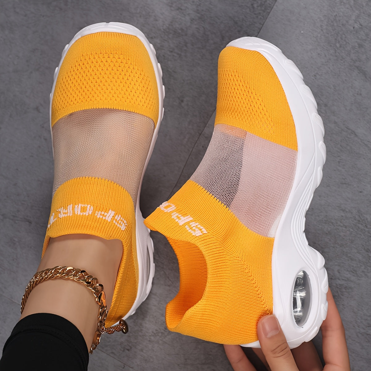 Women'S Casual Slip-On Sneakers - Breathable Mesh Fabric, Low Top, Round Toe, Comfortable Walking Shoes with "SPORT" Print, Casual Footwear | Breathable Sneakers | Comfortable Walking Shoes