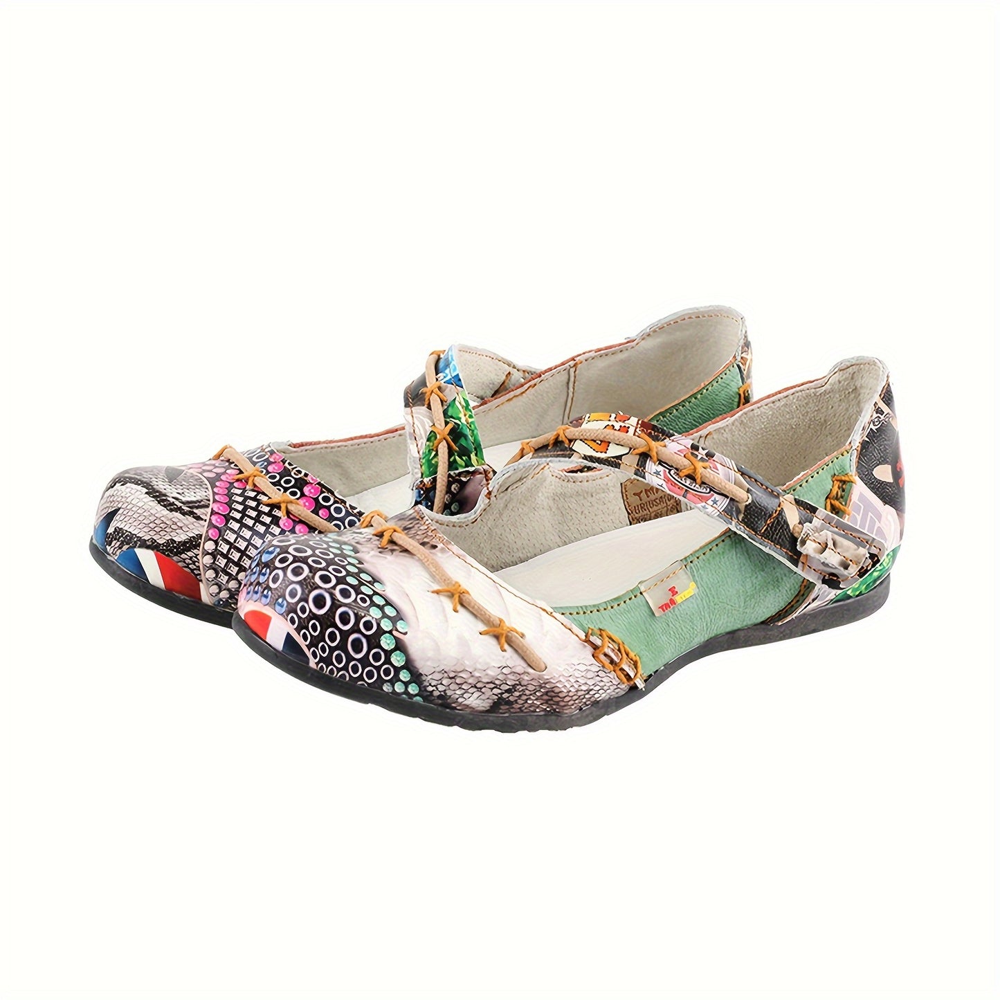 TMA EYES 2024 Women'S Slip-On Flat Shoes - Colorful Circular Print Cover Upper, Hand-Sewn Stitching, Non-Slip TPR Sole, Breathable Summer Casual Shoes for Casual Attire, Unique Shoe Design