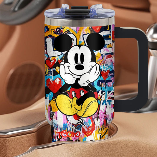 40oz Disney Mickey Mouse Stainless Steel Tumbler with Lid & Straw, BPA-Free, Vibrant Inkjet Design, Keeps Drinks Hot or Cold, Perfect for Camping, Indoor Use, and Gifts, Indoor Beverage Cup | Playful Graphic Cup | Easygrip Ha