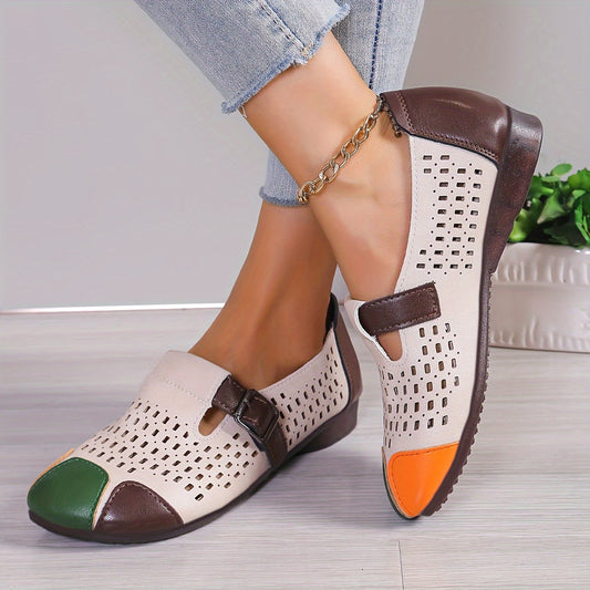 Vibrant Retro Chic Flat Shoes - Breathable, Low-Top, Hollow Out Design, Slip-On, Shallow Mouth, Casual, Comfortable, Soft Upper, Easy Walking Shoes for Women
