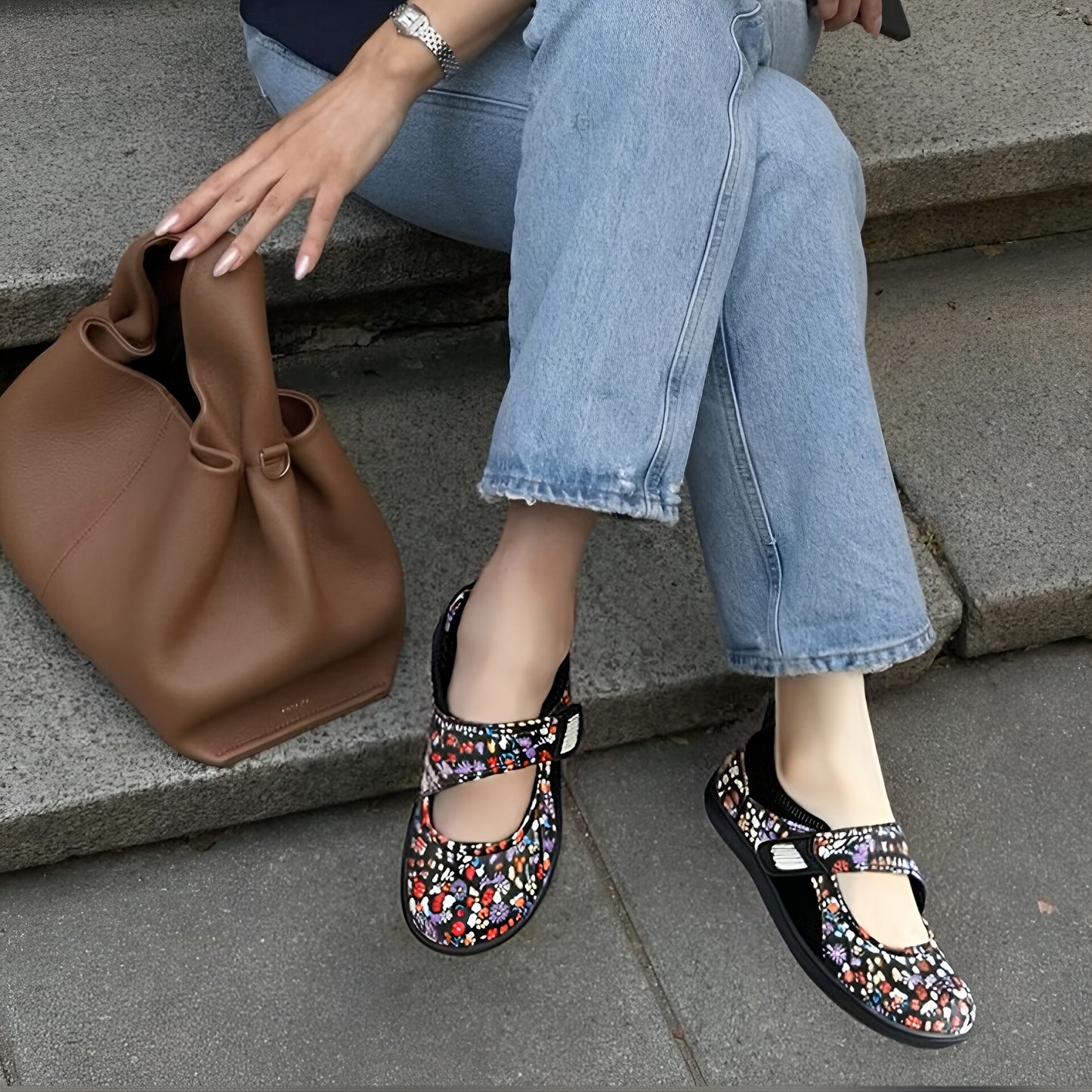 Women'S Plus Size Flat Shoes, Mary Jane Retro Design Walking Shoes, Adjustable Wide Toe, Suitable For All Seasons, Fitness Shoes, Casual Flat Shoes