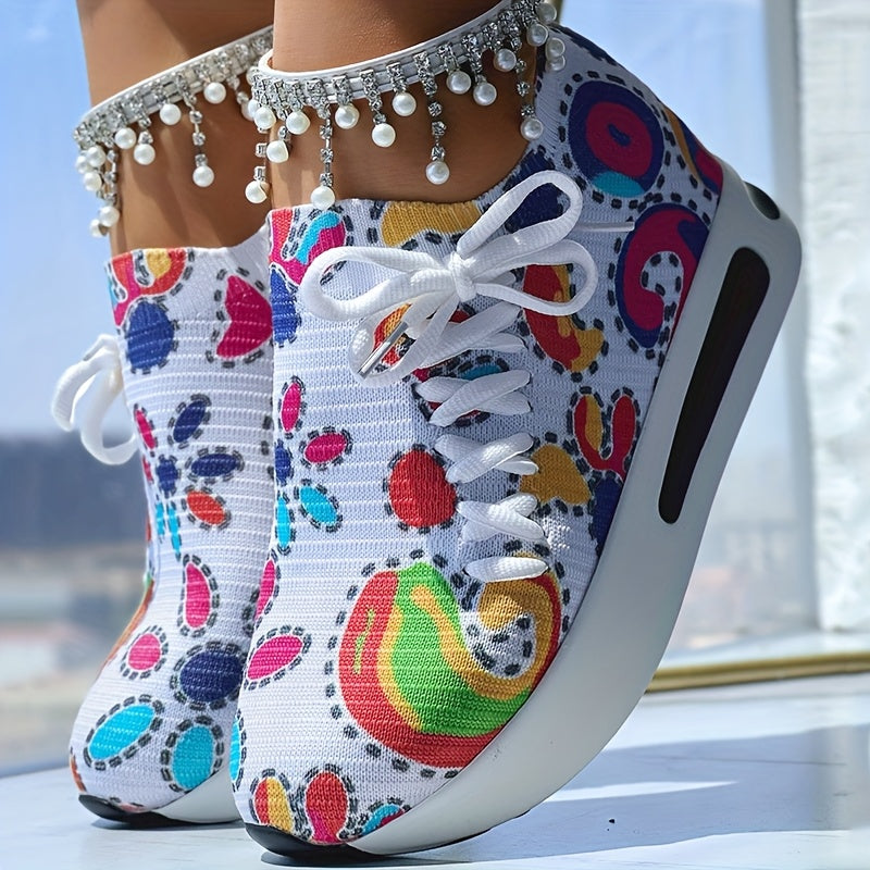 [Abstract Sneakers] Casual Abstract Print Wedge Sneakers | Side Lace-up - Without Anklet