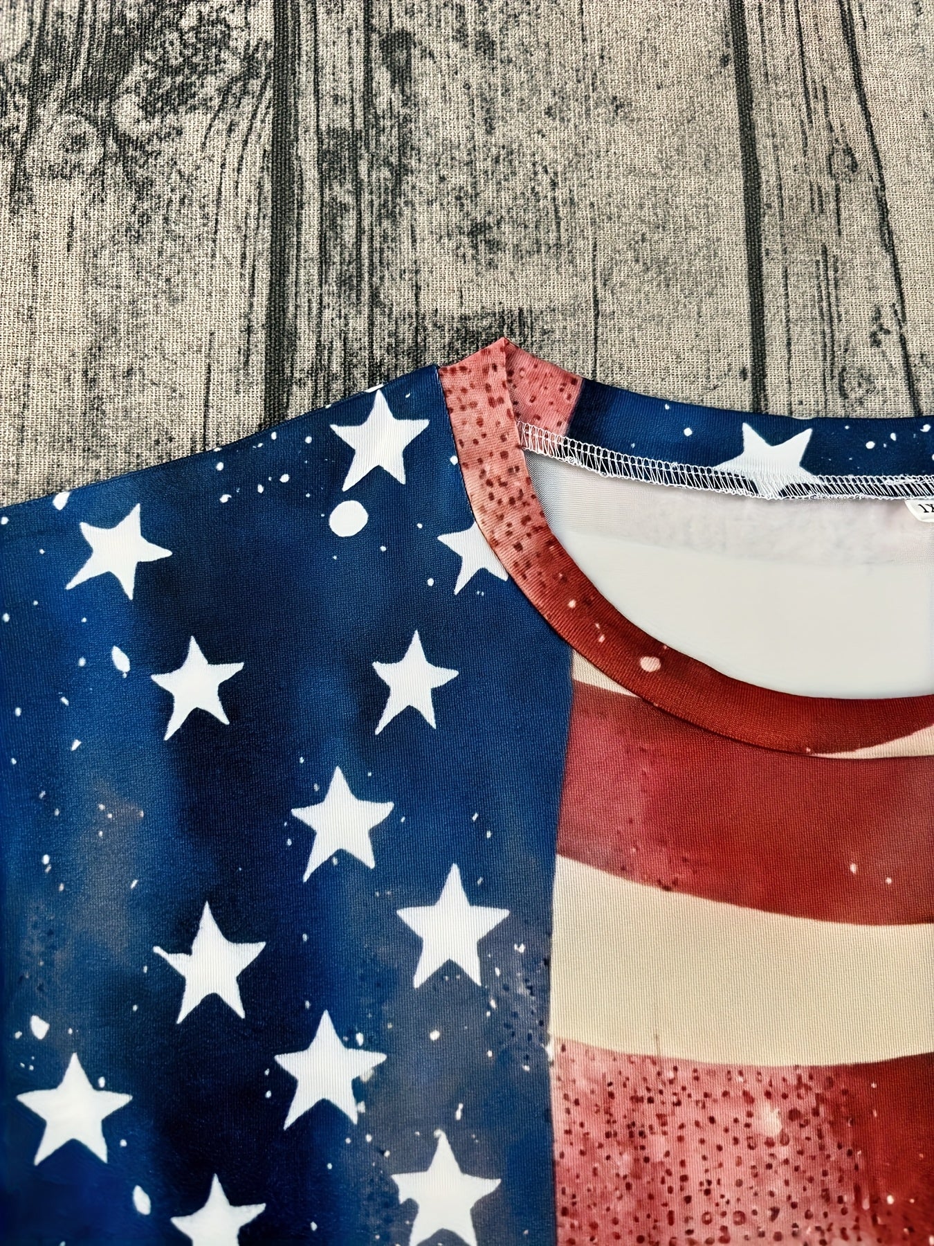 Plus Size, Women's Patriotic Floral T-Shirt - American Flag Stars & Stripes with Red/Blue Floral Accents - Crew Neck Casual Top - Stretchy Polyester/Elastane Blend - Lightweight Non-Transparent Shirt for Independence Day, Eve