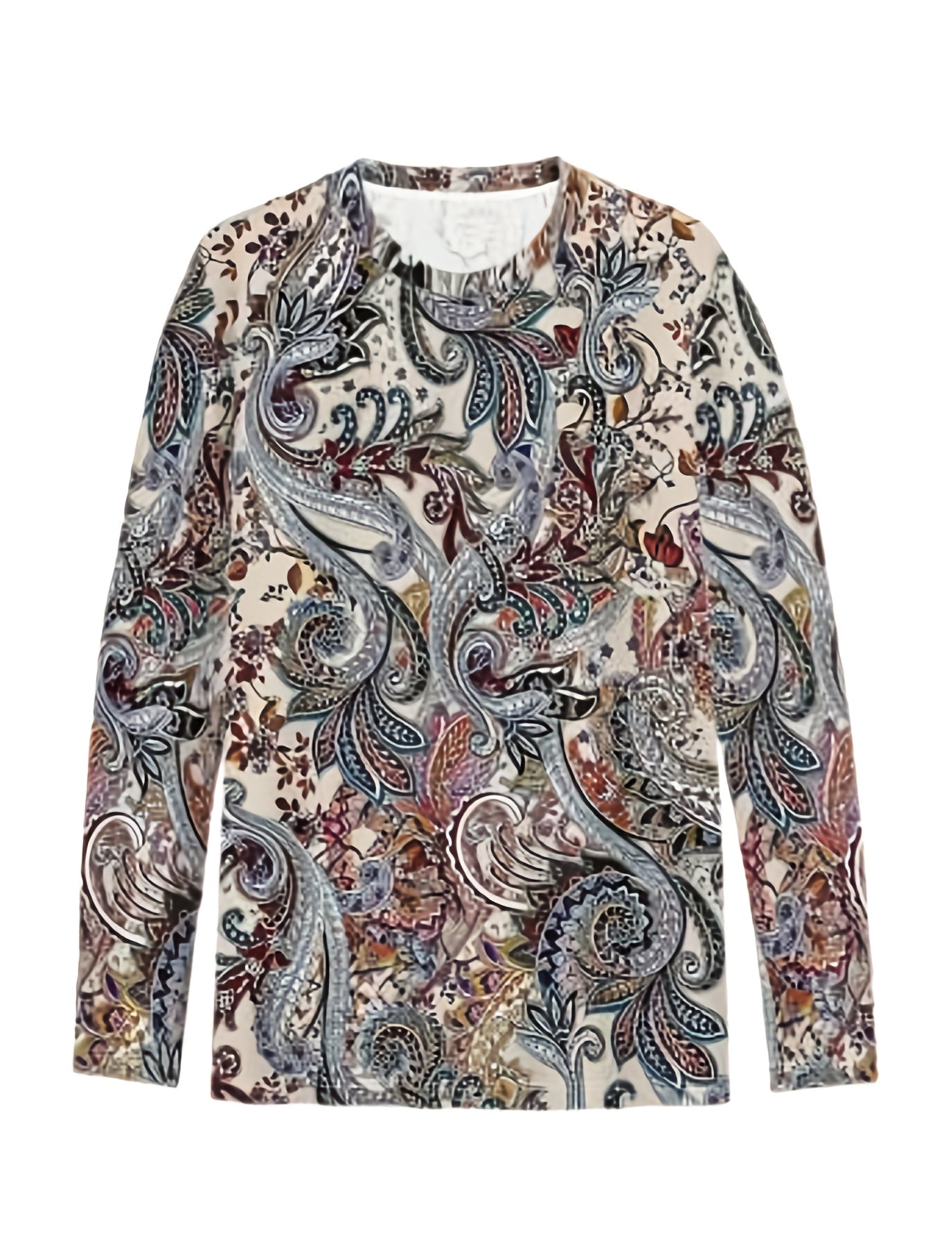 Women's Casual Floral Print Crew Neck Long Sleeve Top Breathable Polyester All-Season Comfort Vibrant Blue Red Orange Black White Purple