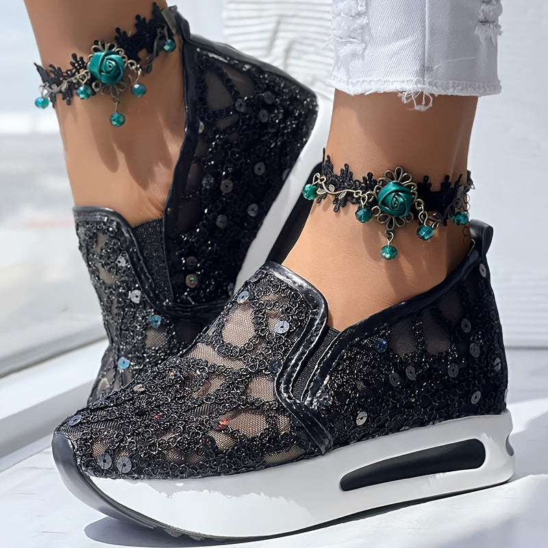 [Abstract Sneakers] Casual Abstract Print Wedge Sneakers | Side Lace-up - Without Anklet