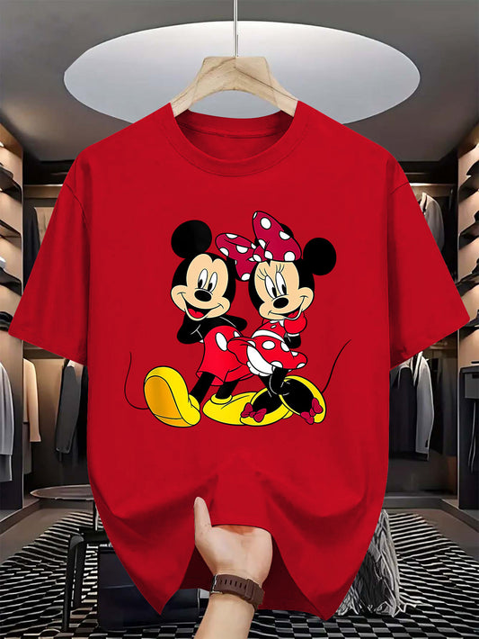 Men's Disney Mickey & Minnie Mouse Tropical Print T-Shirt - Vibrant Cartoon Design, Breathable Summer Tee, Regular Fit Casual Top for Adults & Teens, Machine Washable, Disney Shirt, Teenage Clothing, Comfortable Tee